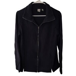 Nusport Vintage XL Black Full Zip Blue Knit Zipup Jacket MockNeck Ribbed Sweater